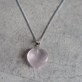 Rose Quartz Heart Pendant Necklace | Sterling Silver, Love & Healing
