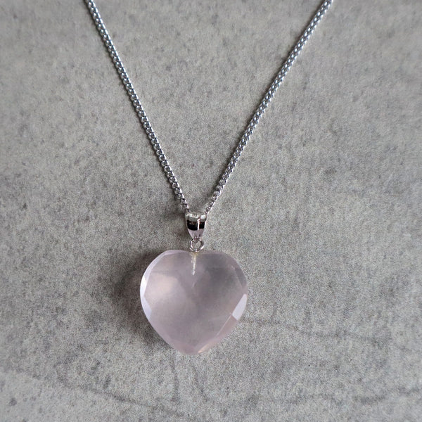 Rose Quartz Heart Pendant Necklace | Sterling Silver, Love & Healing