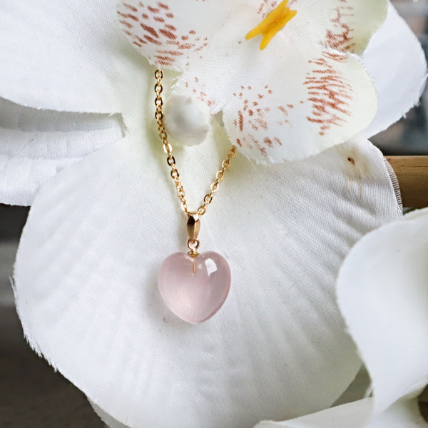 ice rose quartz crystal heart jewelry
