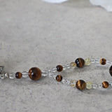 Phone and Car Charm Clear Quartz and Tiger Eye Magatama