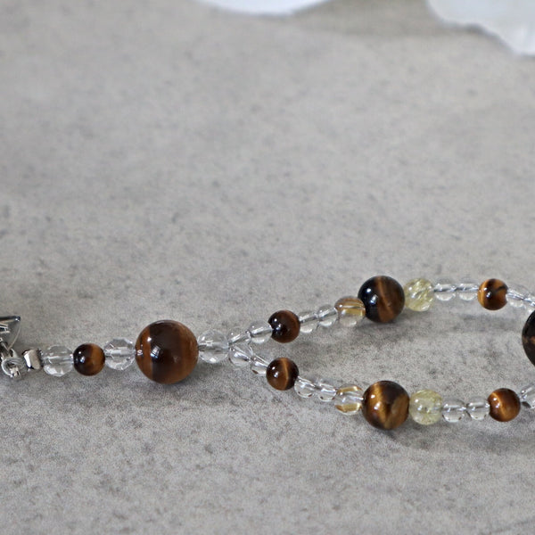 Phone and Car Charm Clear Quartz and Tiger Eye Magatama