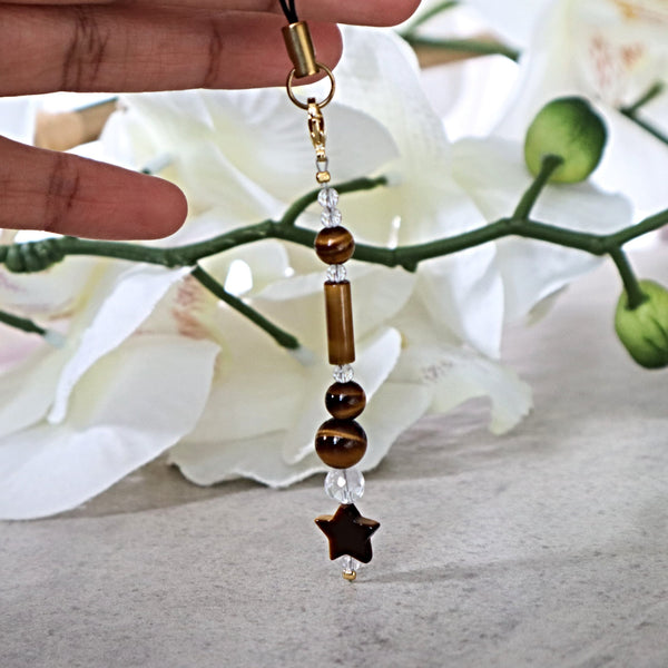 Phone and Car Charm Tiger Eye Star and Clear Quartz