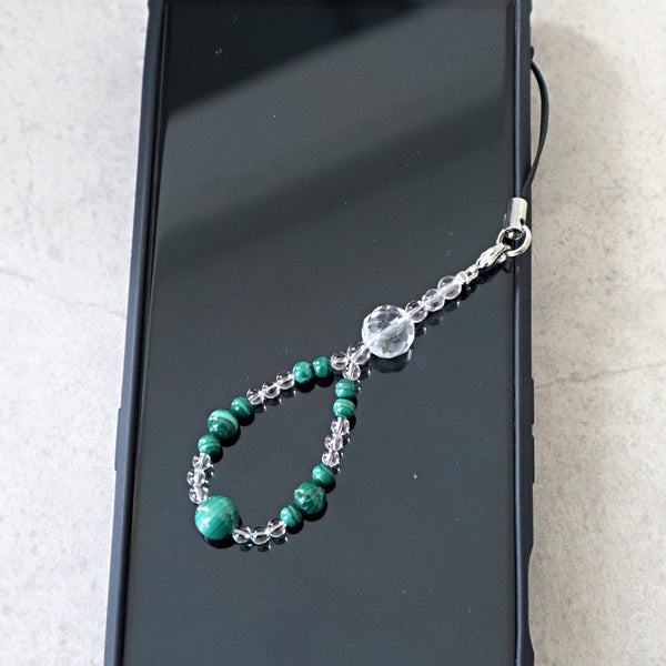 Phone and Car Charm Green Malachite and Clear Quartz