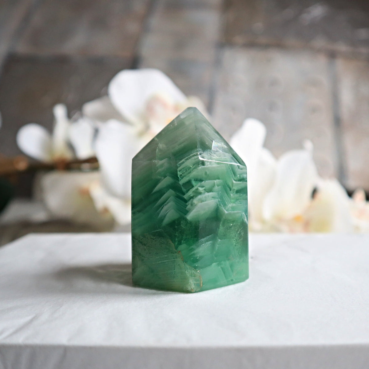 Green Feather Fluorite Tower Large