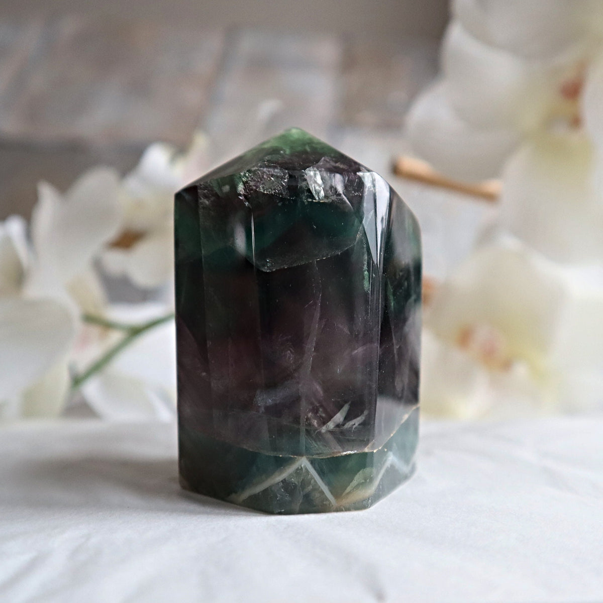 Feather Fluorite Tower Crystal for Focus, Energy Balance & Intuition, FTA