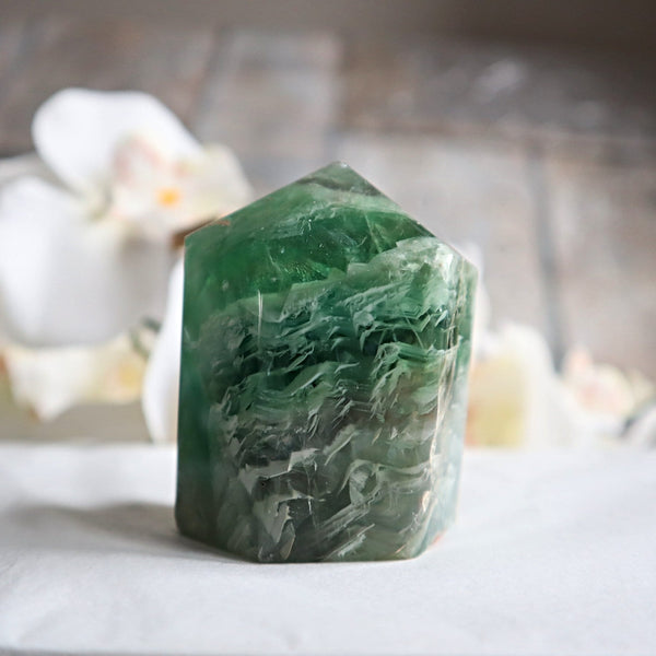 Feather Fluorite Tower: Rare Inclusion Crystal for Focus & Clarity