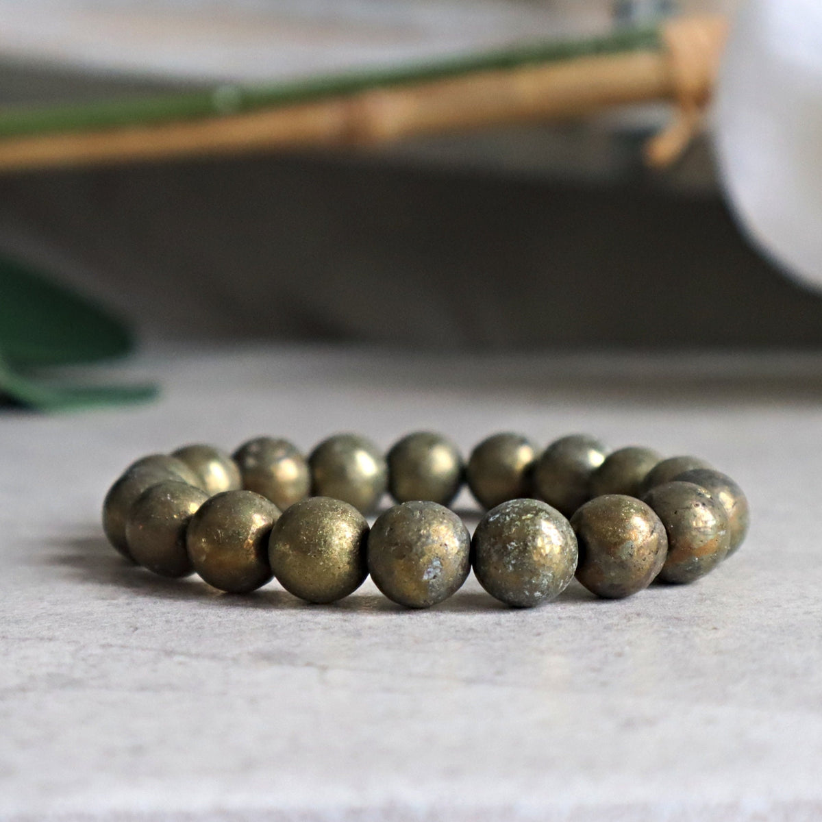 Natural Pyrite Bead Bracelet, Authentic Iron Pyrite, Success Wealth Stone