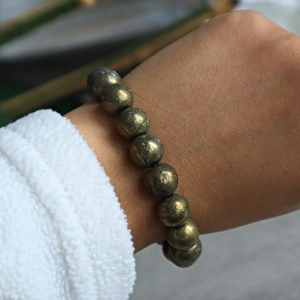 Authentic 8mm natural pyrite bead bracelet