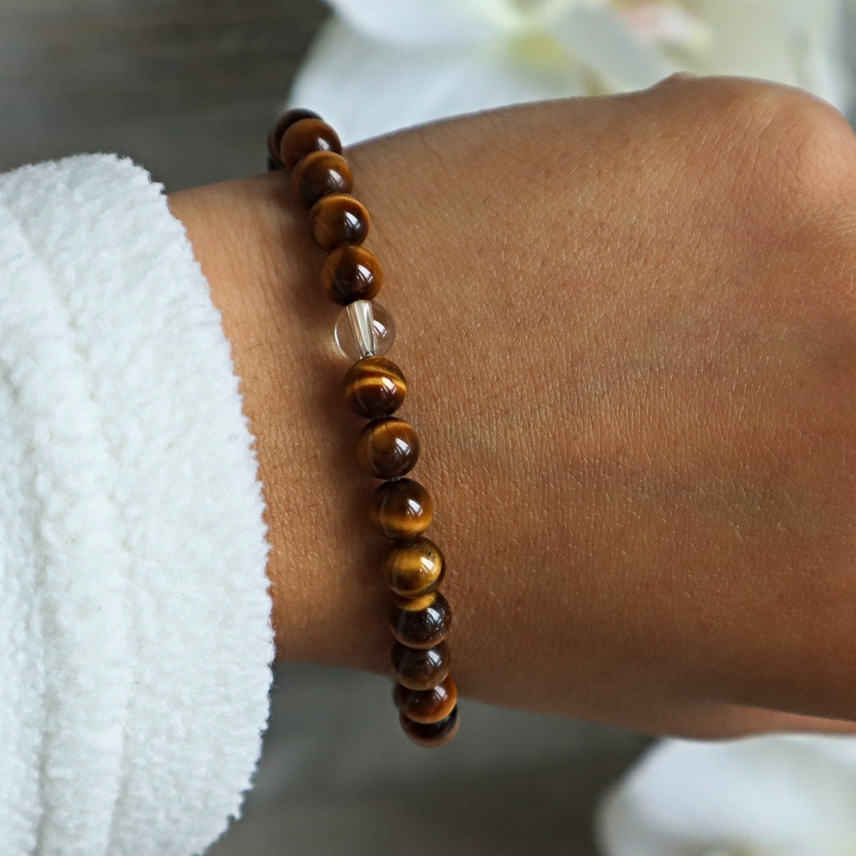 Yellow Tiger Eye and Clear Quartz Bracelet