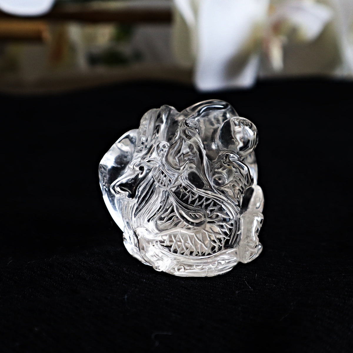 Hand Carved Quartz Crystal Dragon: Feng Shui Decor Gift