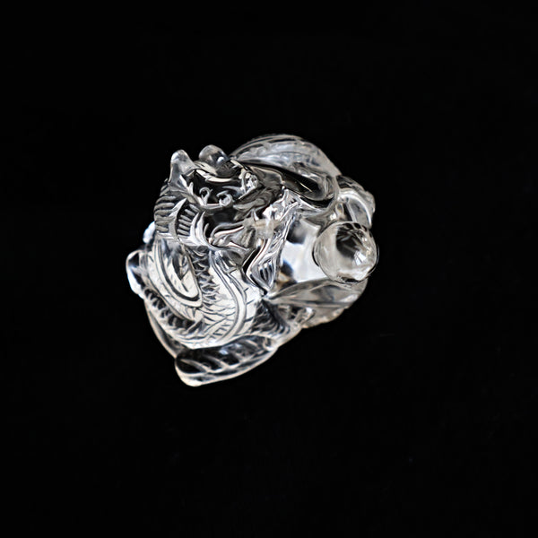 Hand Carved Clear Quartz Dragon: Feng Shui Decor Gift