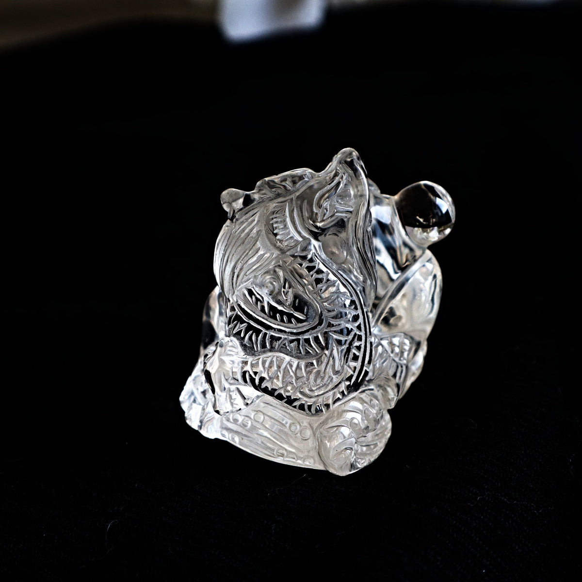 Hand Carved Clear Quartz Dragon: Feng Shui Decor Gift