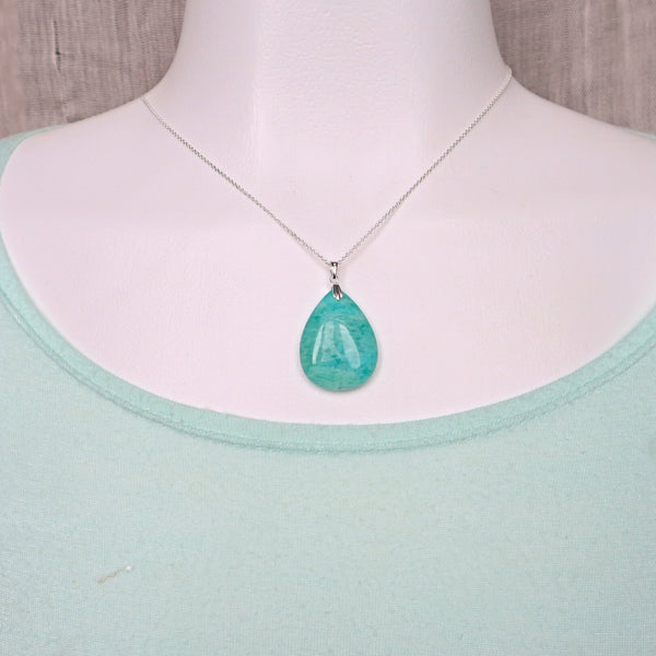 Russian Amazonite Pendant Necklace Sterling Silver for women
