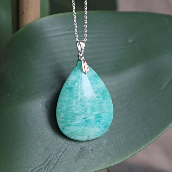Russian Amazonite Pendant Necklace Sterling Silver for women