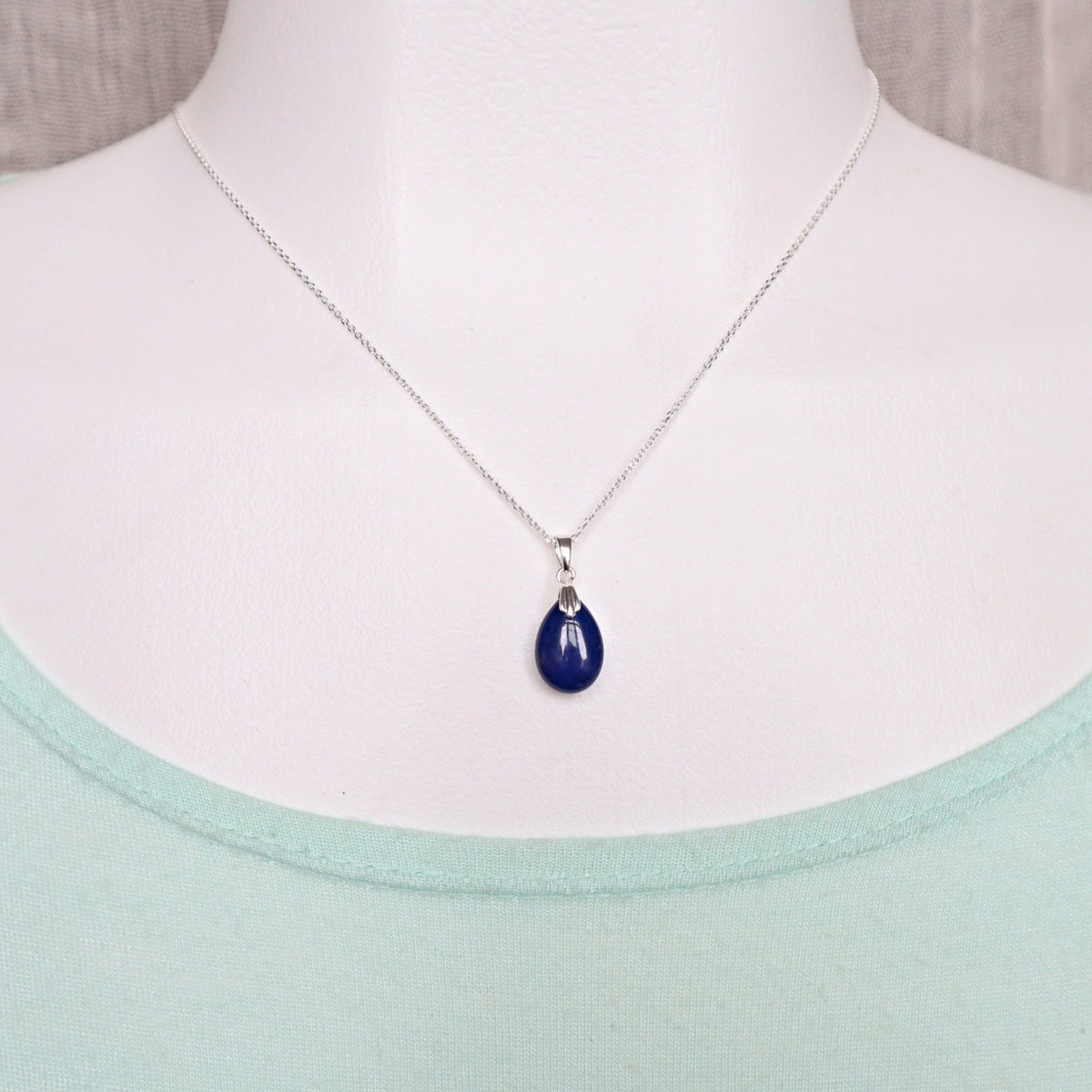 Lapis Drop Pendant Necklace Sterling Silver