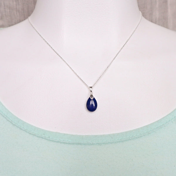 Lapis Drop Pendant Necklace Sterling Silver