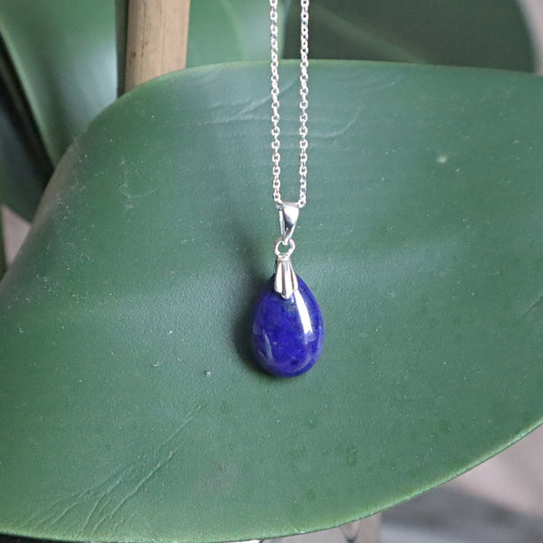 Lapis Drop Pendant Necklace Sterling Silver