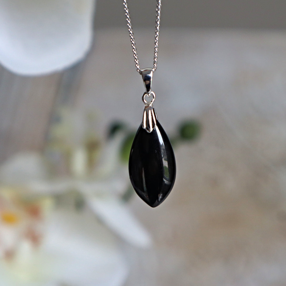 black spinel necklace silver