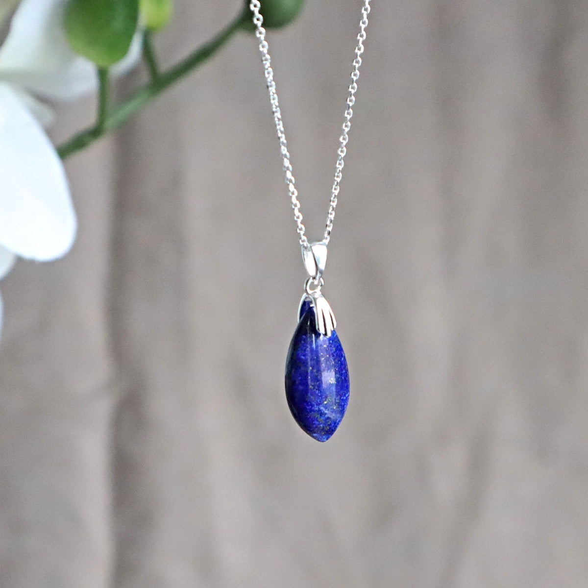 Lapis Pendant Necklace Sterling Silver Throat Chakra
