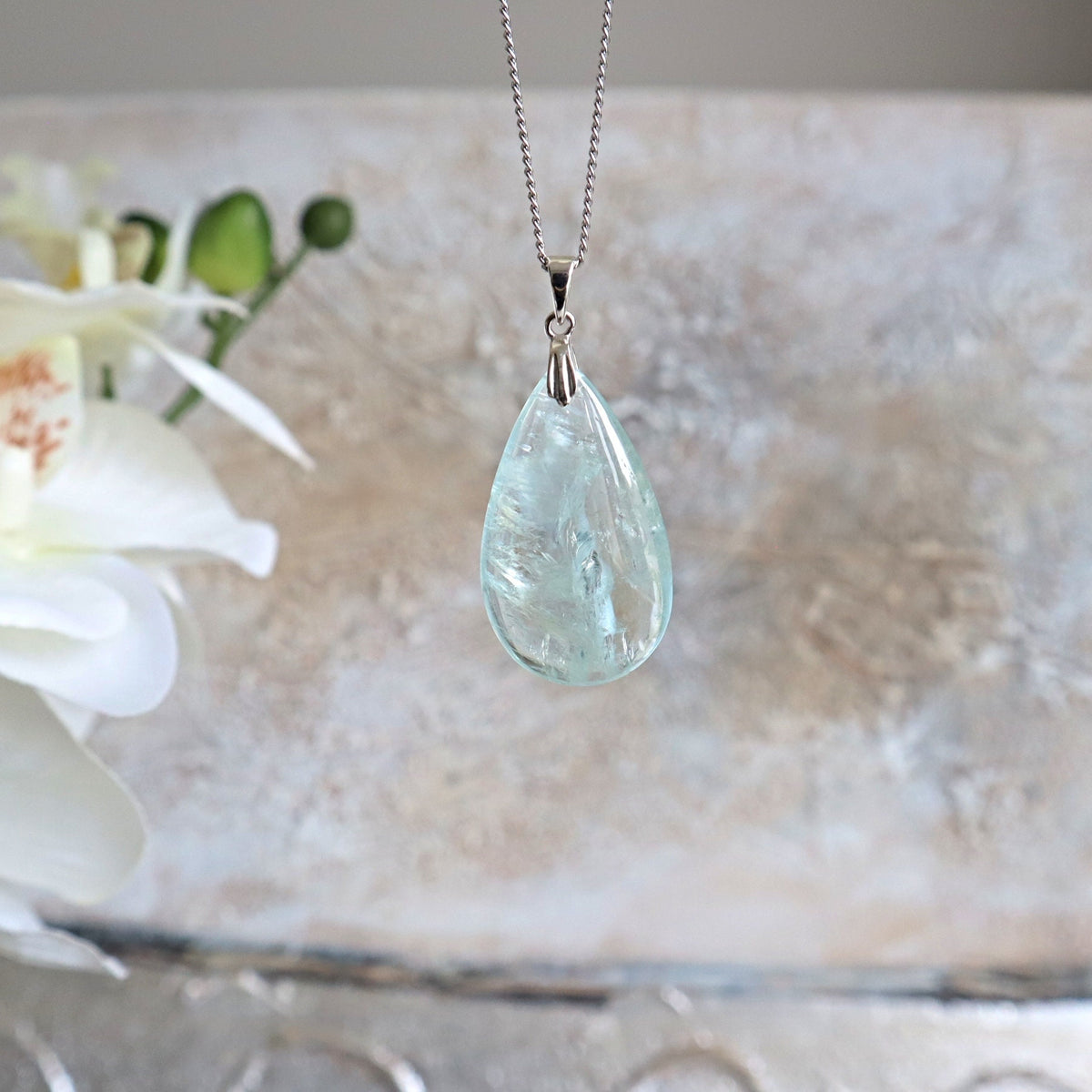 Aquamarine Pendant Necklace Sterling Silver