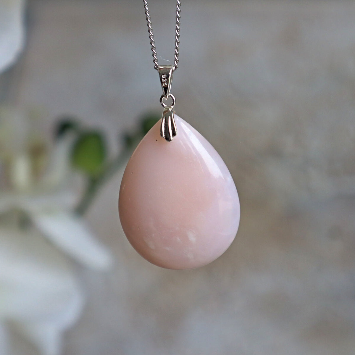 Pink Opal Pendant Necklace Sterling Silver for emotional healing