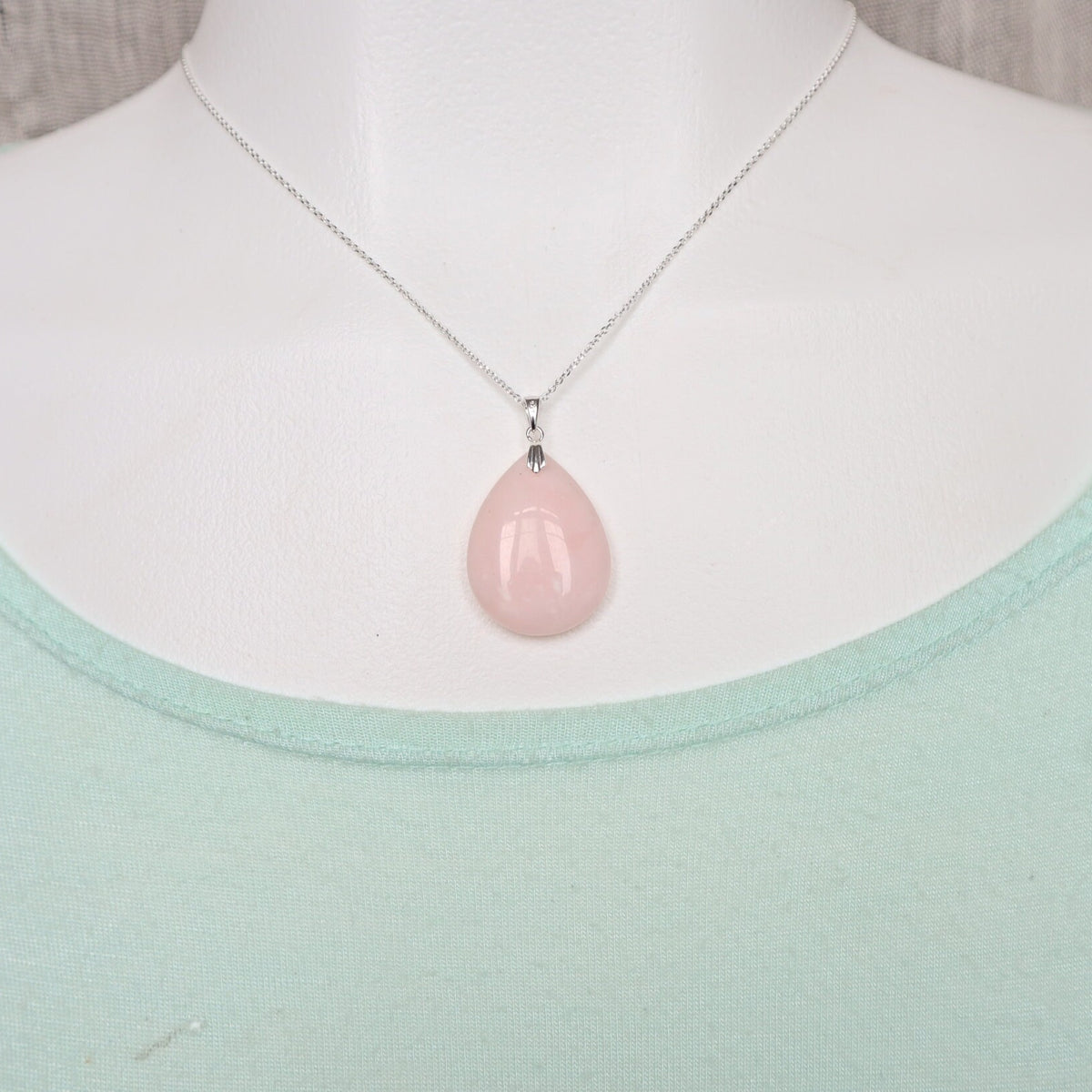 Pink Opal Pendant Necklace Sterling Silver for emotional healing