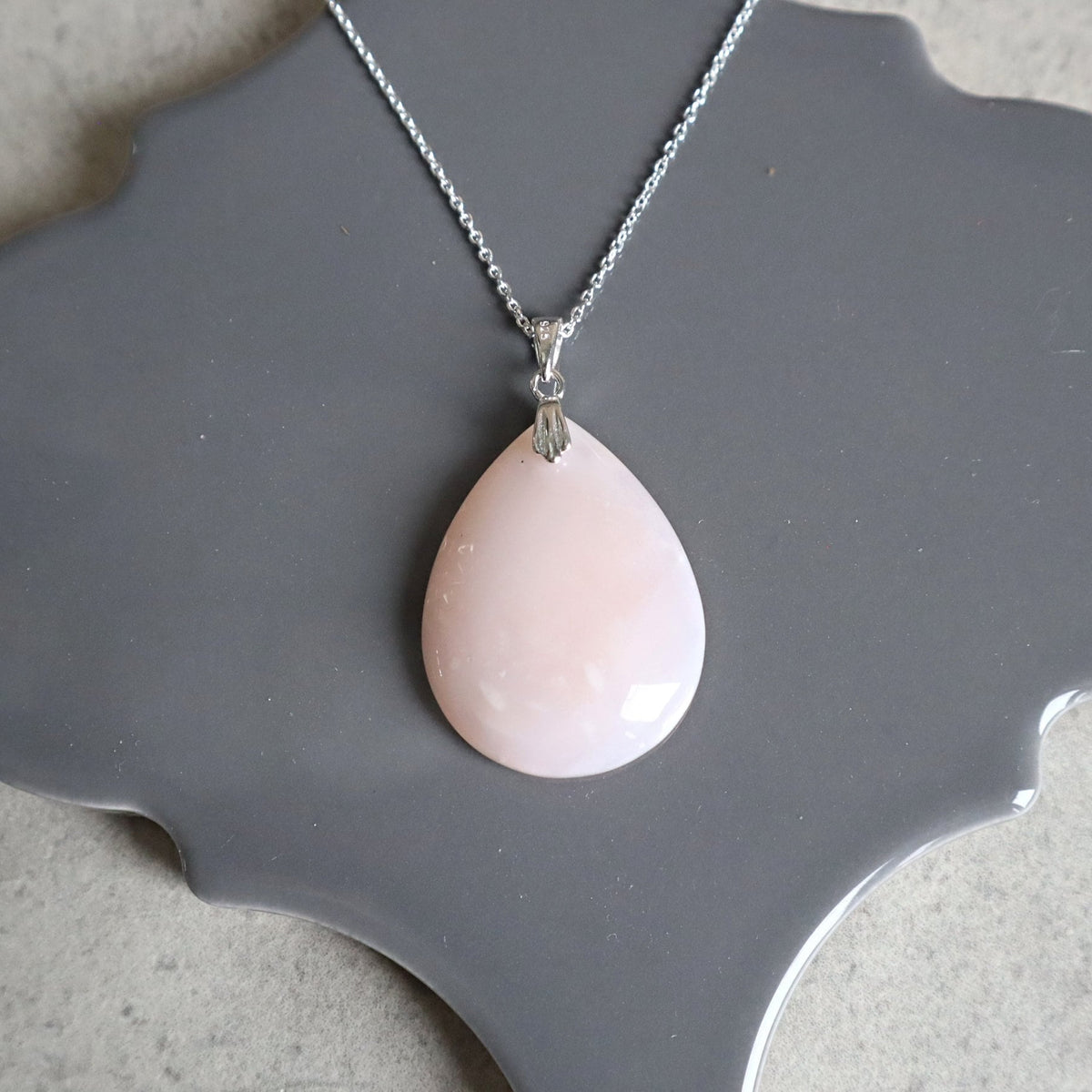 Pink Opal Pendant Necklace Sterling Silver for emotional healing