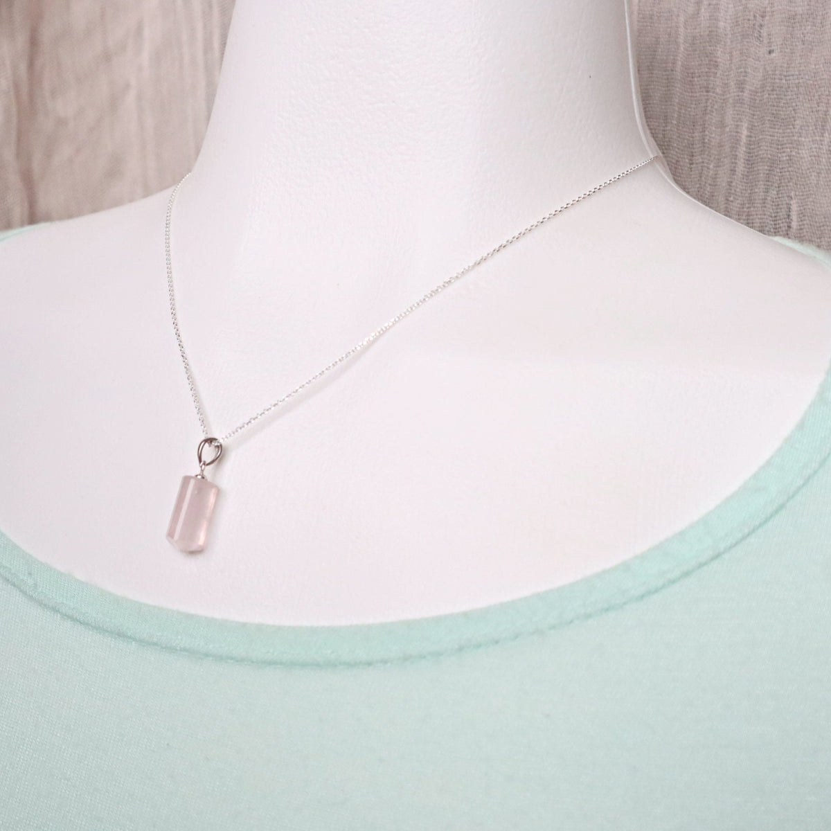 Rose Quartz Pendant Necklace Sterling Silver