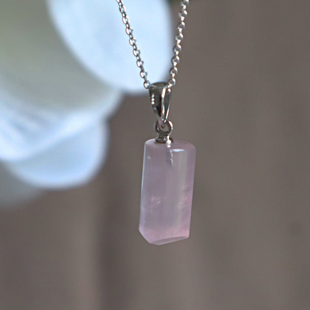 Rose Quartz Pendant Necklace Sterling Silver