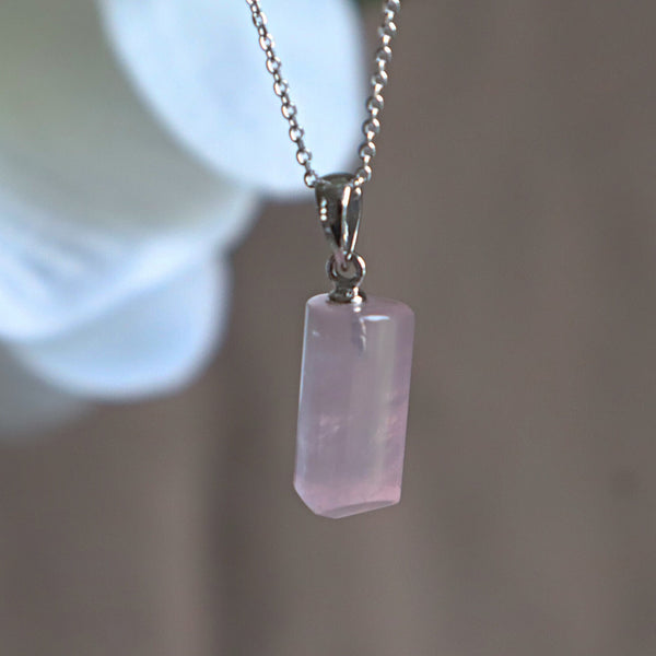 Rose Quartz Pendant Necklace Sterling Silver