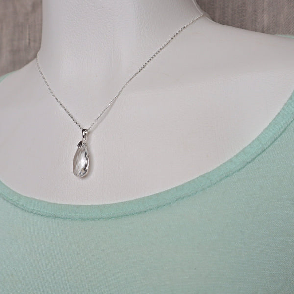Clear Quartz Teardrop Pendant Necklace | Sterling Silver or Gold Vermeil