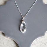 Clear Quartz Teardrop Pendant Necklace | Sterling Silver or Gold Vermeil
