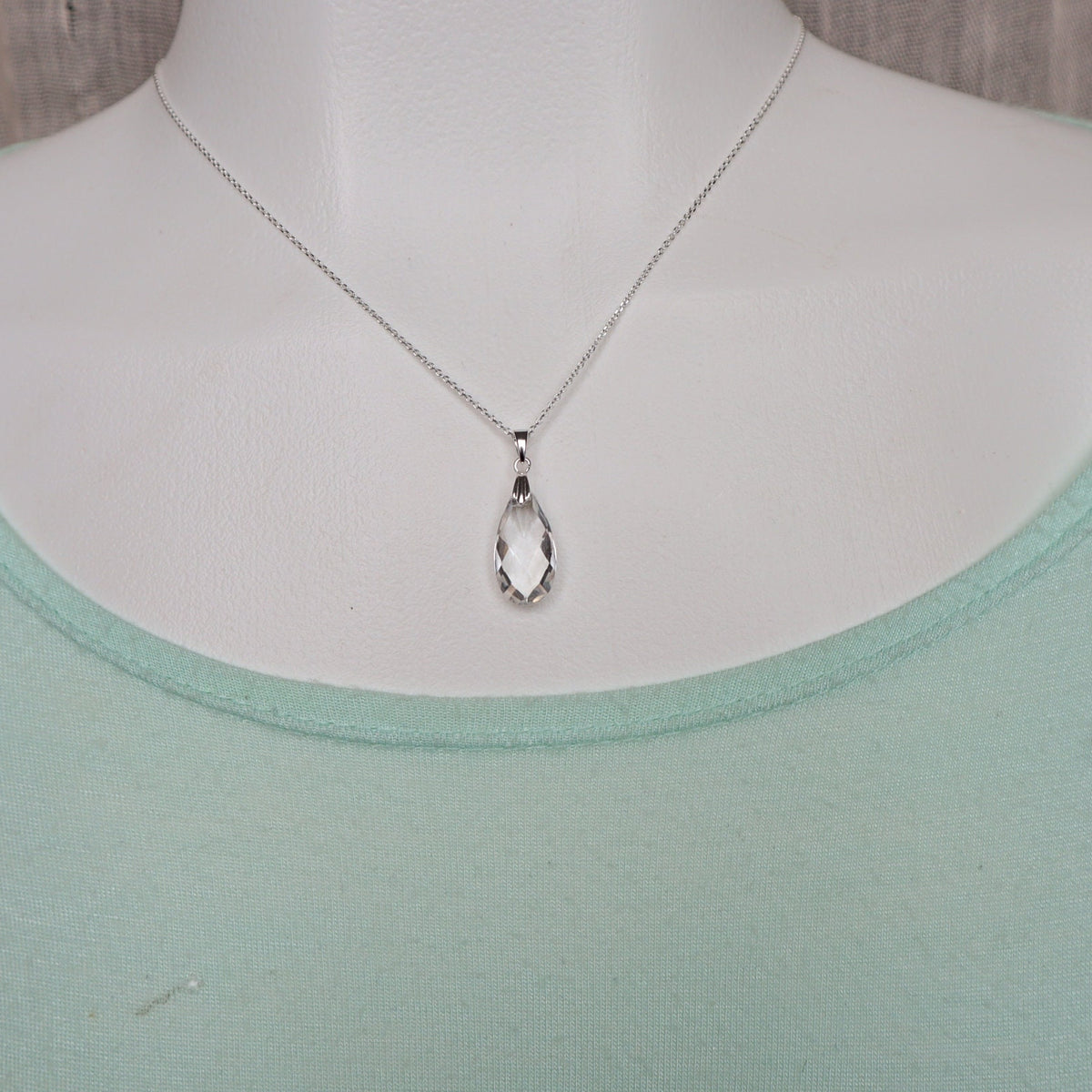 Clear Quartz Teardrop Pendant Necklace | Sterling Silver or Gold Vermeil