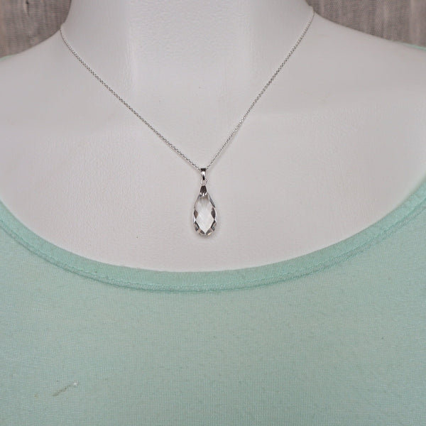 Clear Quartz Teardrop Pendant Necklace | Sterling Silver or Gold Vermeil
