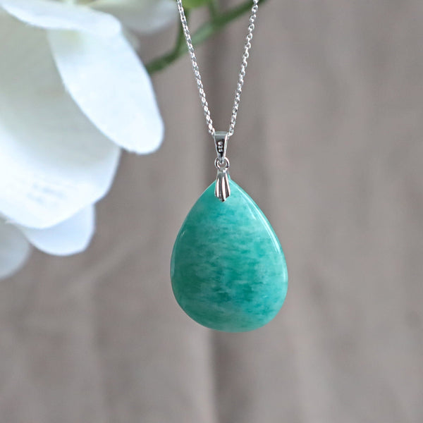 Russian Amazonite Pendant Necklace Sterling Silver for women