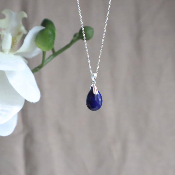 Lapis Drop Pendant Necklace Sterling Silver