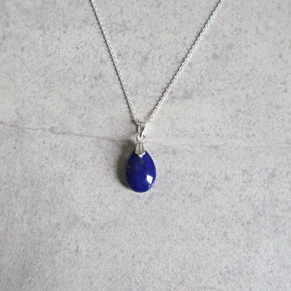 Lapis Drop Pendant Necklace Sterling Silver