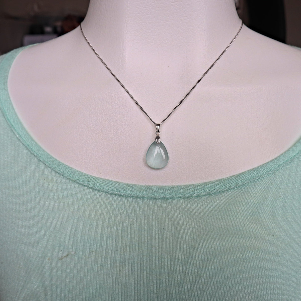 Aquamarine Pendant Necklace Sterling Silver