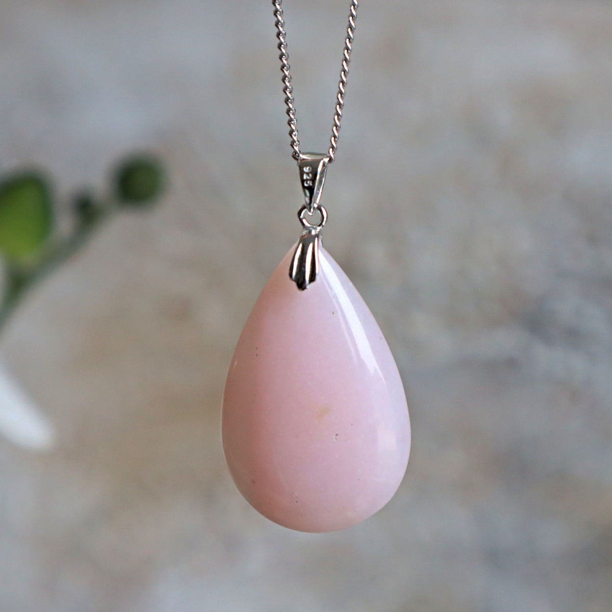 Pink Opal Pendant Necklace Sterling Silver