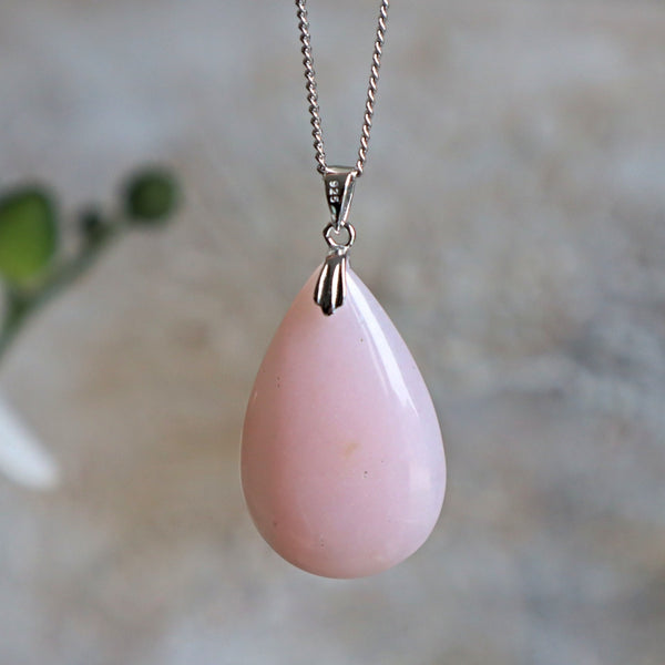 Pink Opal Pendant Necklace Sterling Silver