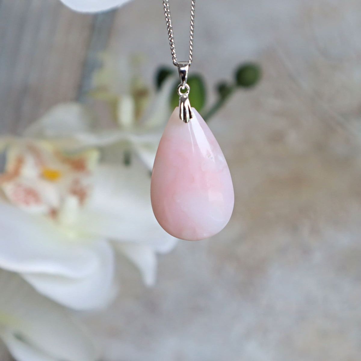 Pink Opal Pendant Necklace Sterling Silver for emotional healing