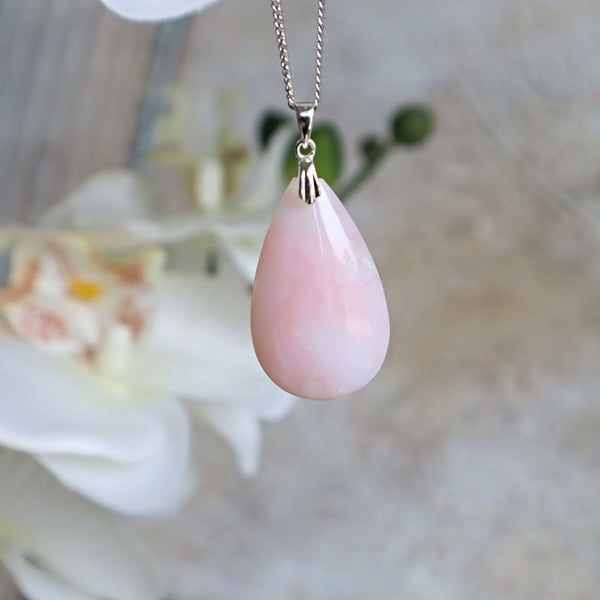 Pink Opal Pendant Necklace Sterling Silver for emotional healing