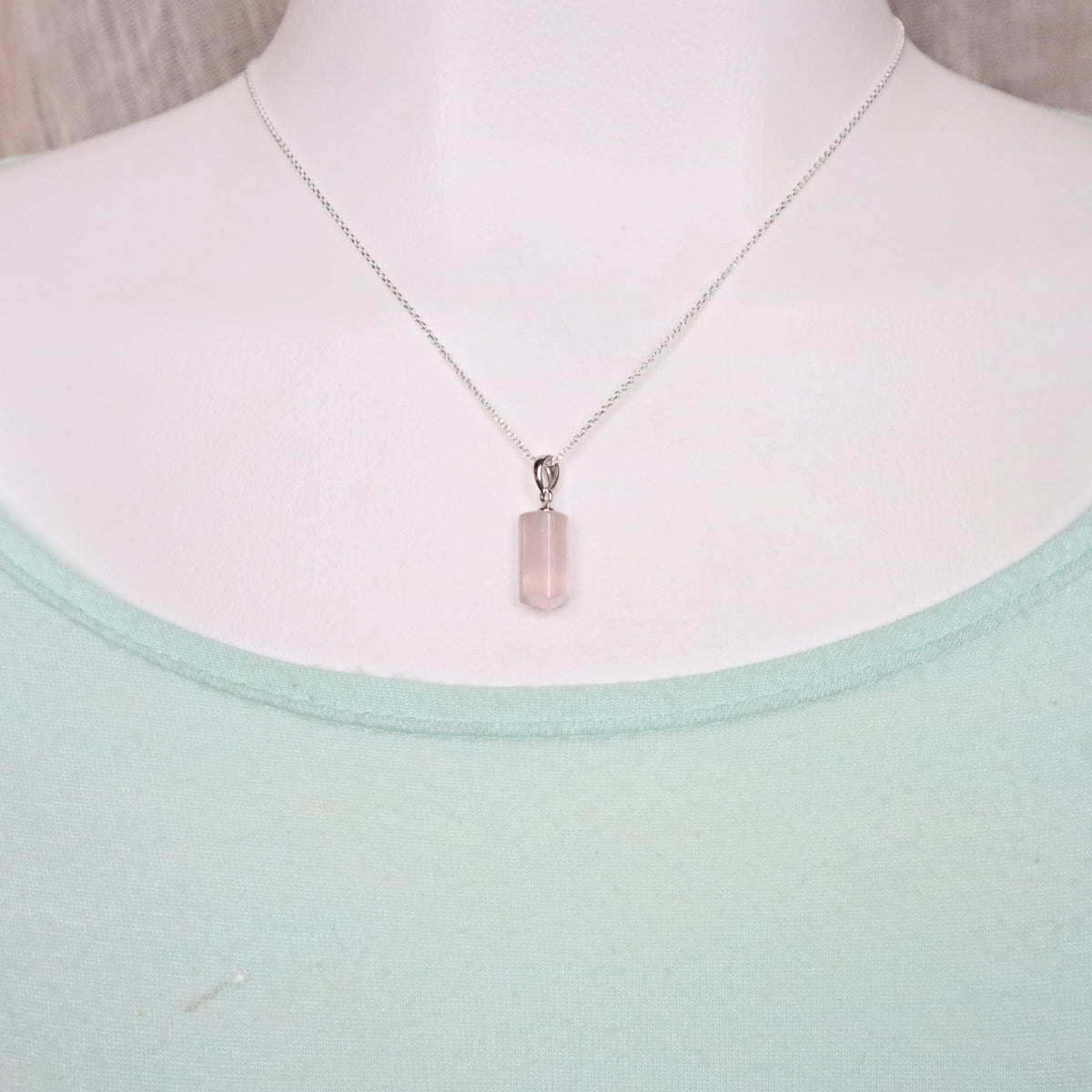 Rose Quartz Pendant Necklace Sterling Silver