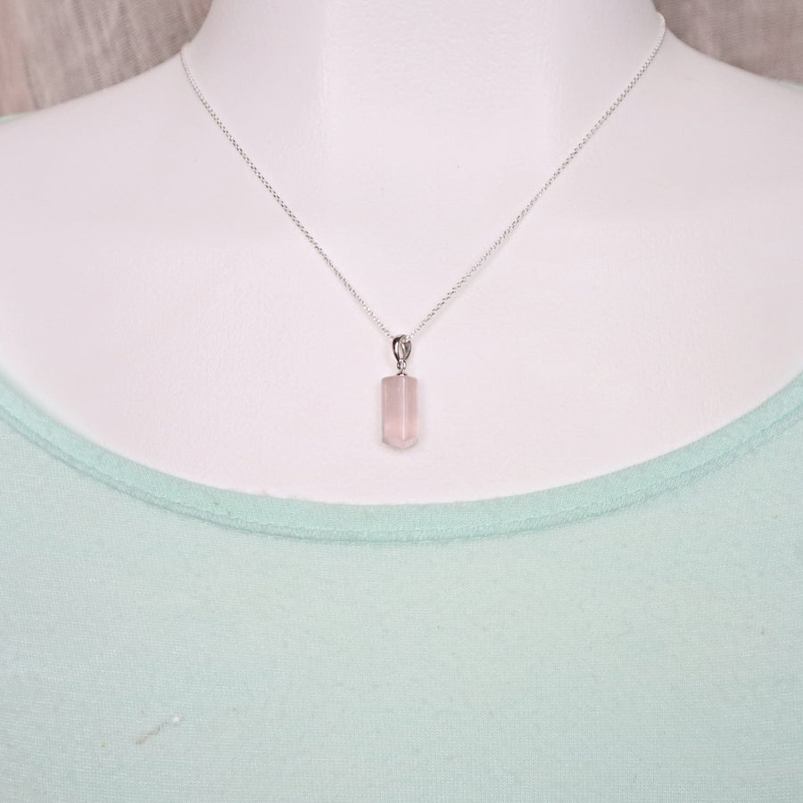 Rose Quartz Pendant Necklace Sterling Silver