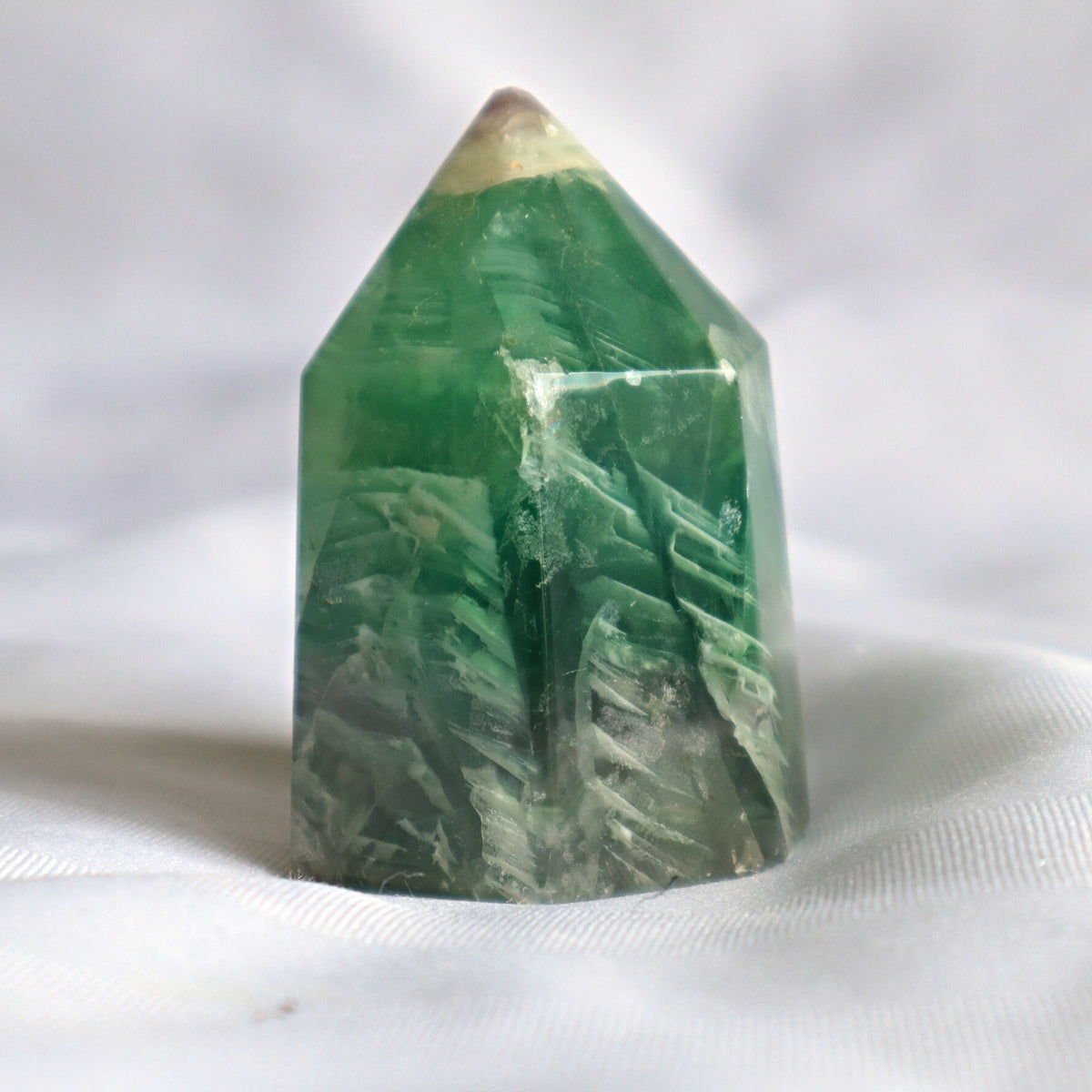 Snowflake Feather Fluorite Tower, Silk Fluorite Obelisk Point, FTF