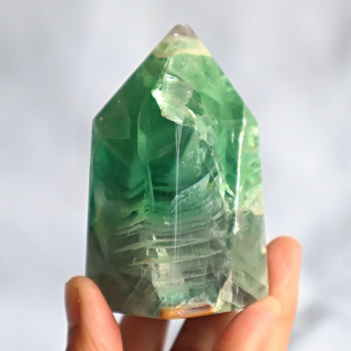 Snowflake Feather Fluorite Tower, Silk Fluorite Obelisk Point, FTF