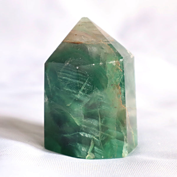 Feather silk Green Fluorite Tower