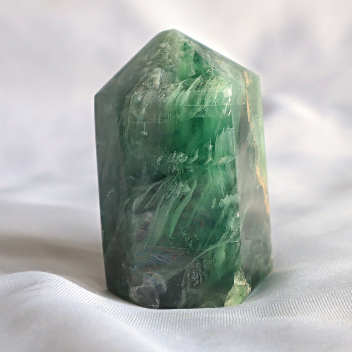 fluorite towers with feather inclusion in center