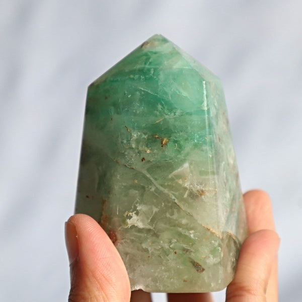 Snowflake Feather Fluorite Point Tower: Metaphysical Crystal Obelisk