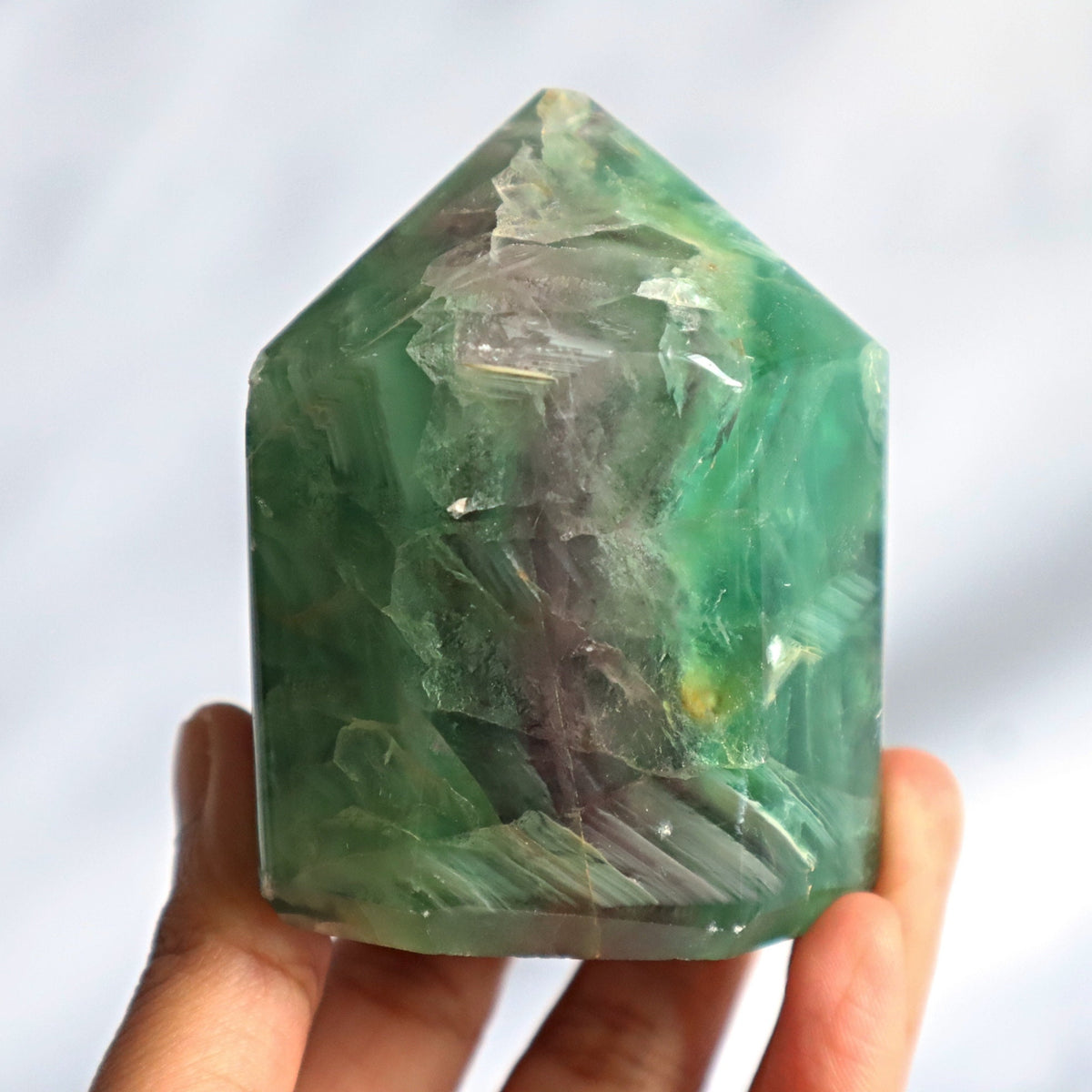 Snowflake Feather Fluorite Point Tower: Metaphysical Crystal Obelisk